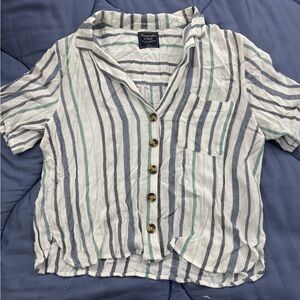 Abercrombie & Fitch Blue and White Striped Button-Down Shirt